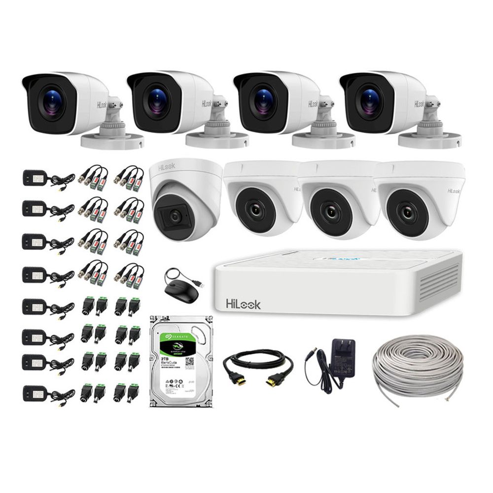 Kit 8 Cámaras Seguridad Hilook 1080p Full Hd + Disco 2tb | 1 Camara Con Microfono