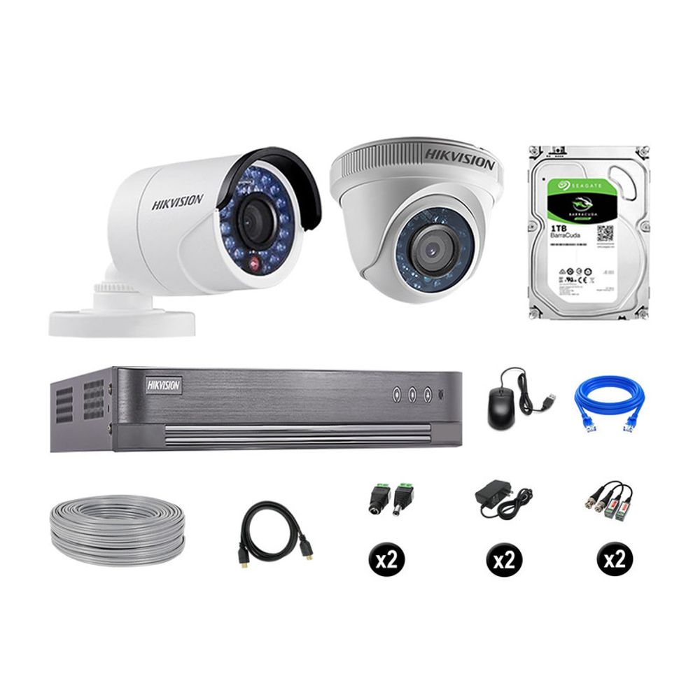 Cámaras Seguridad Hikvision Kit 2 Vigilancia Hd 720P + Disco 1Tb Completo P2P