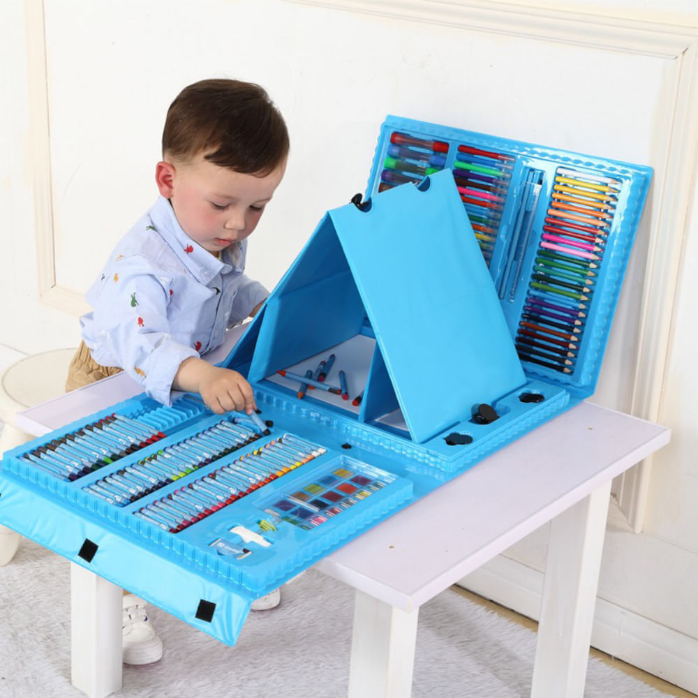 Super Mega Set de Arte 208 Piezas Kit de Dibujo Niños Celeste I Oechsle -  Oechsle