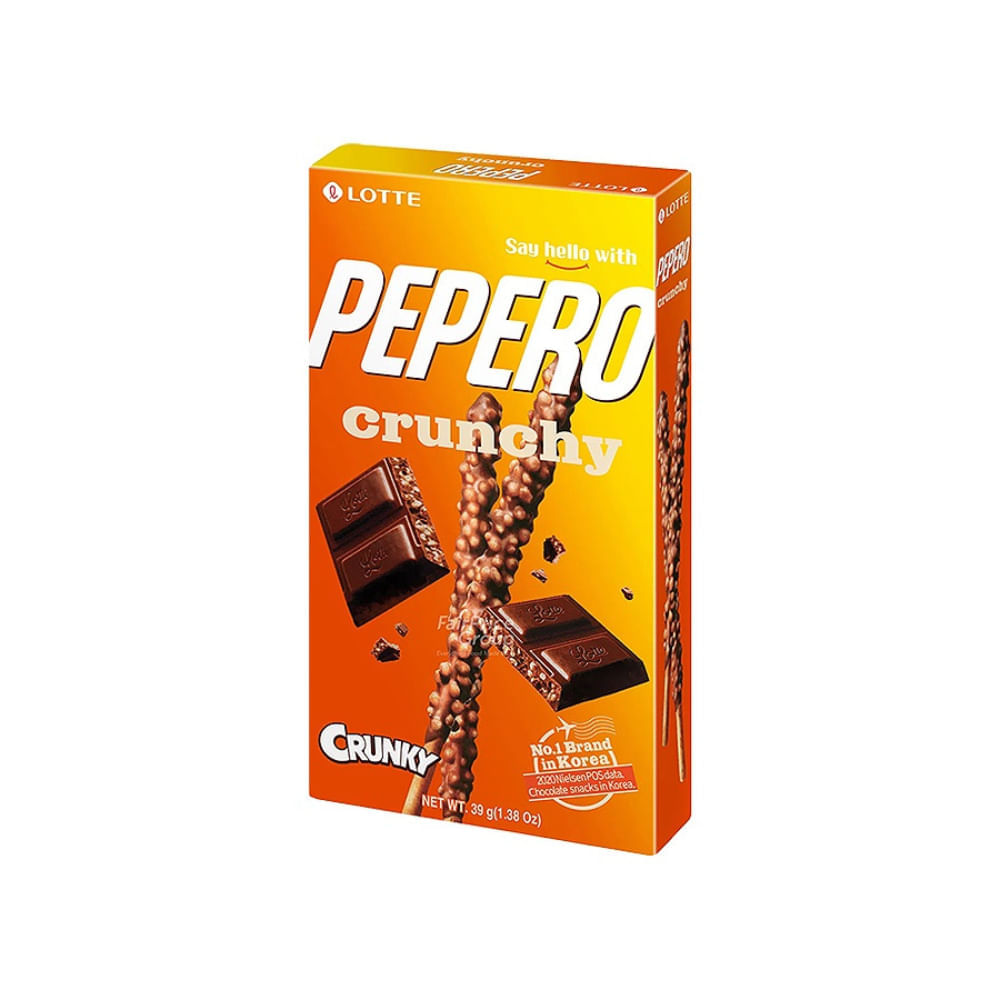 Galletas Pepero Crunchy Bañado en Chocolate con Trozos de Maní Lotte Caja 39 gr
