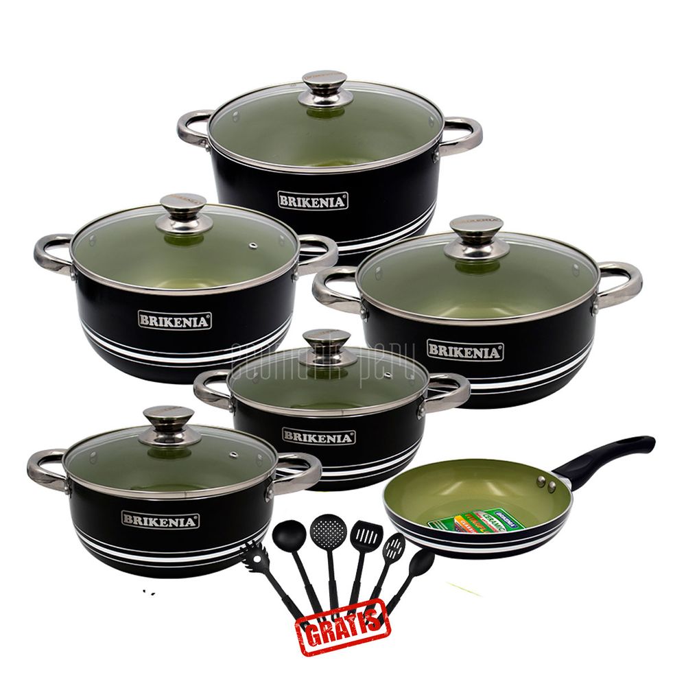 Set De Ollas Cerámico Antiadherente Brikenia Negro 11Pc