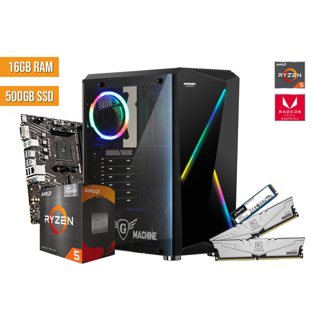PC Gamer Micronics Corsario Ryzen 5 5600g 16Gb SSD 500Gb Amd Radeon I ...