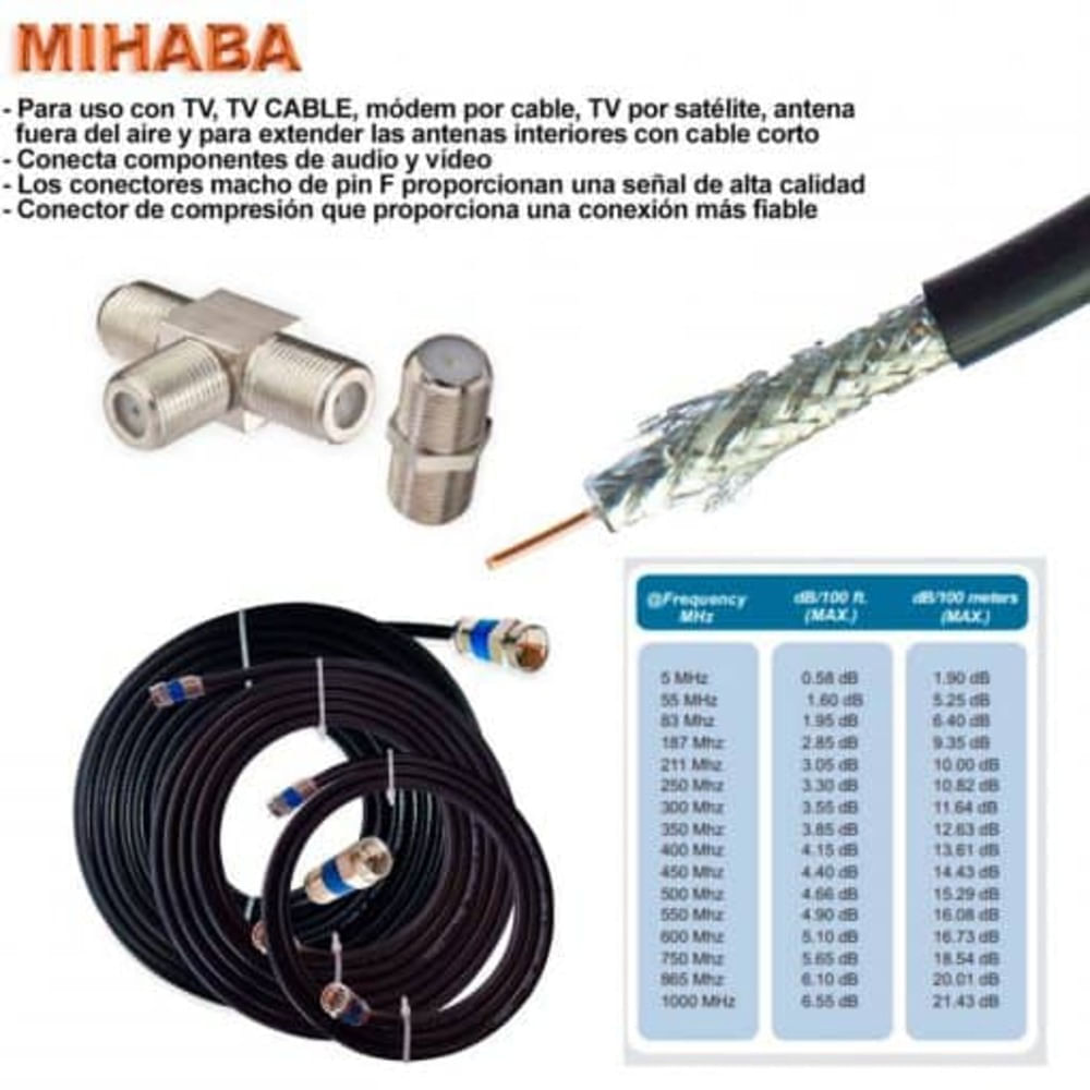 Cable para Amplificador de Señal TV 35Mts Armado Coaxial RG6 DIXON 