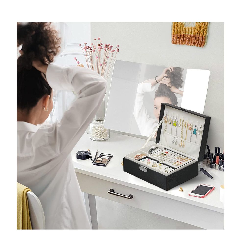 Joyero Organizador De Joyas Relojes Cofre Con Llave Negro