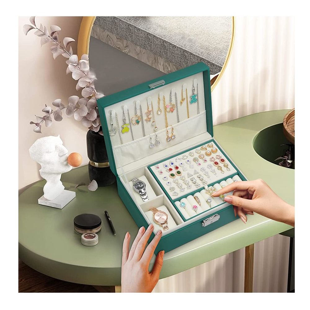 Joyero Organizador De Joyas Relojes Cofre Con Llave Verde