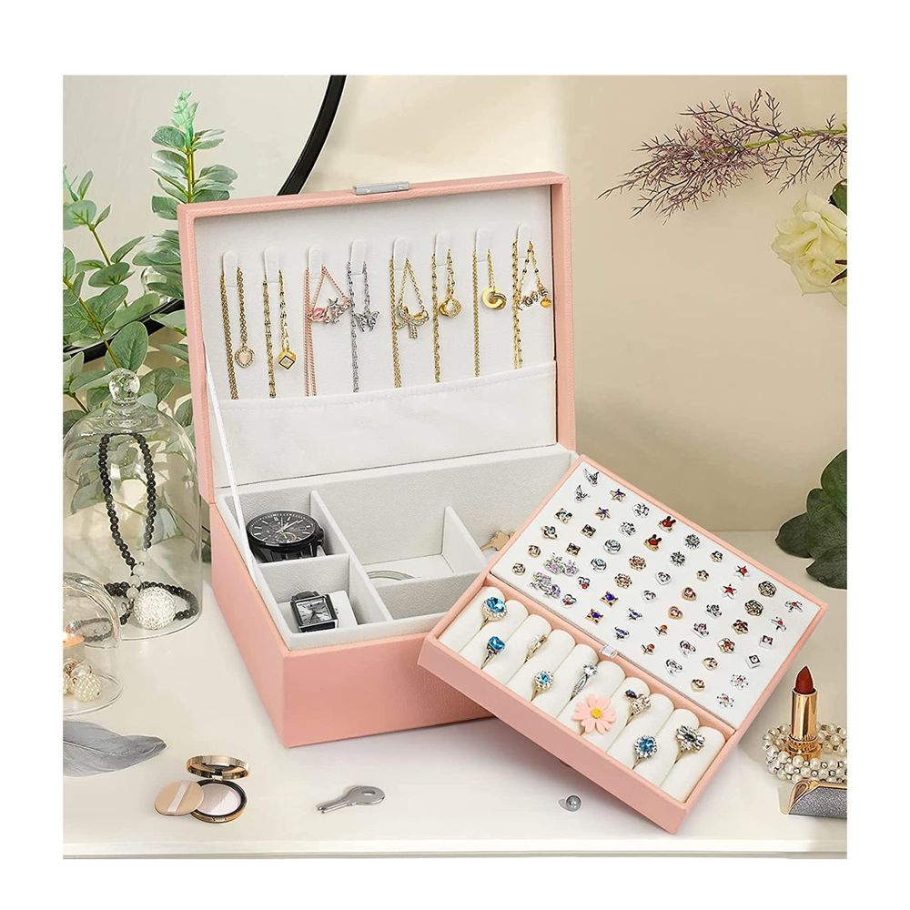 Joyero Organizador De Joyas Relojes Cofre Con Llave Rosado