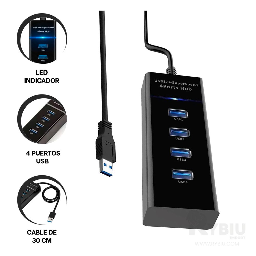 Hub USB 4 Puertos USB 3.0 y 2.0 para laptop o celular I Oechsle - Oechsle