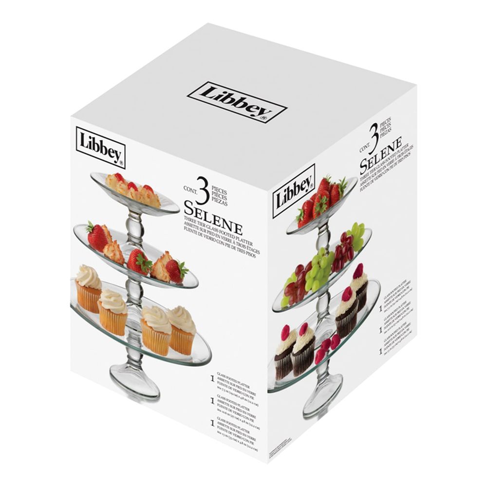 Fuente de Vidrio con Pie de Tres Pisos Libbey Selene (3 Piezas)