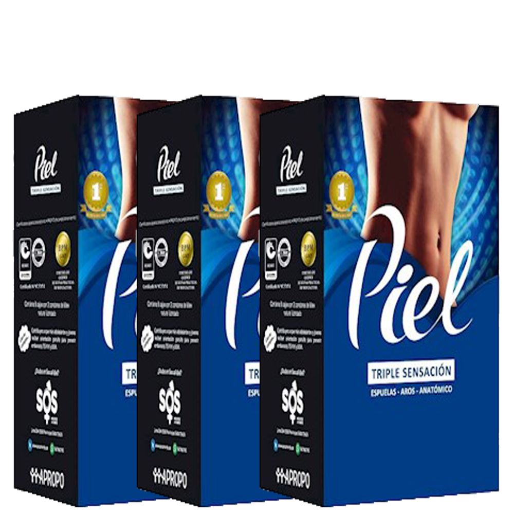 Pack x3 Condon Piel Triple Sensacion 72 Unidades