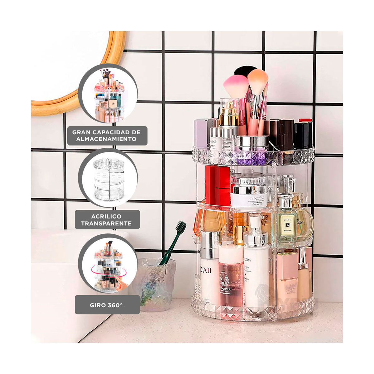 Organizador Acrilico para Maquillaje Giratorio 360