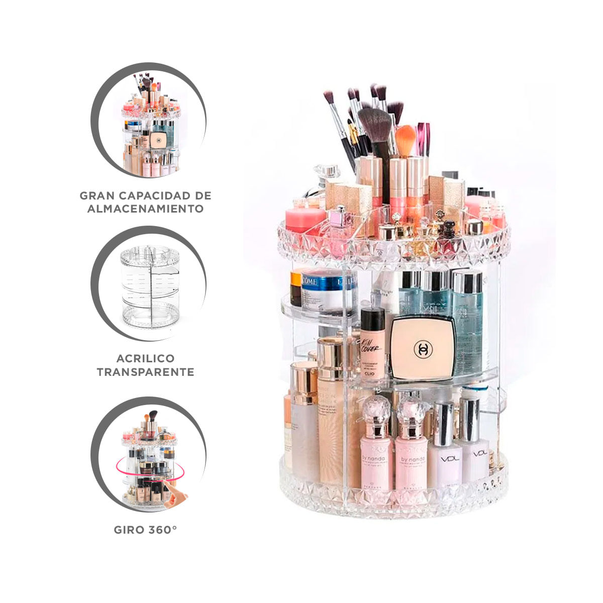 Organizador Grande de Maquillaje Giratorio 360 Grados