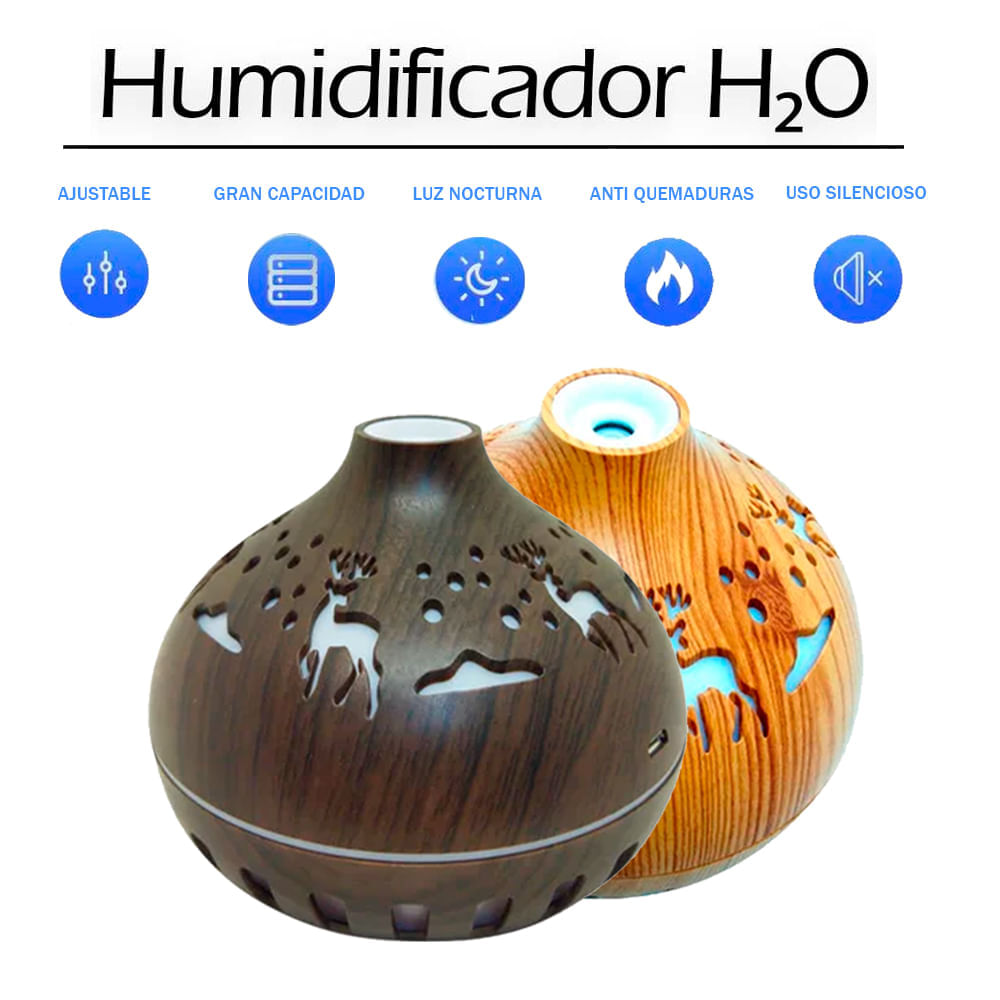 Humidificador Ultrasónido Renos Beige Purificador de Aroma Luz Led