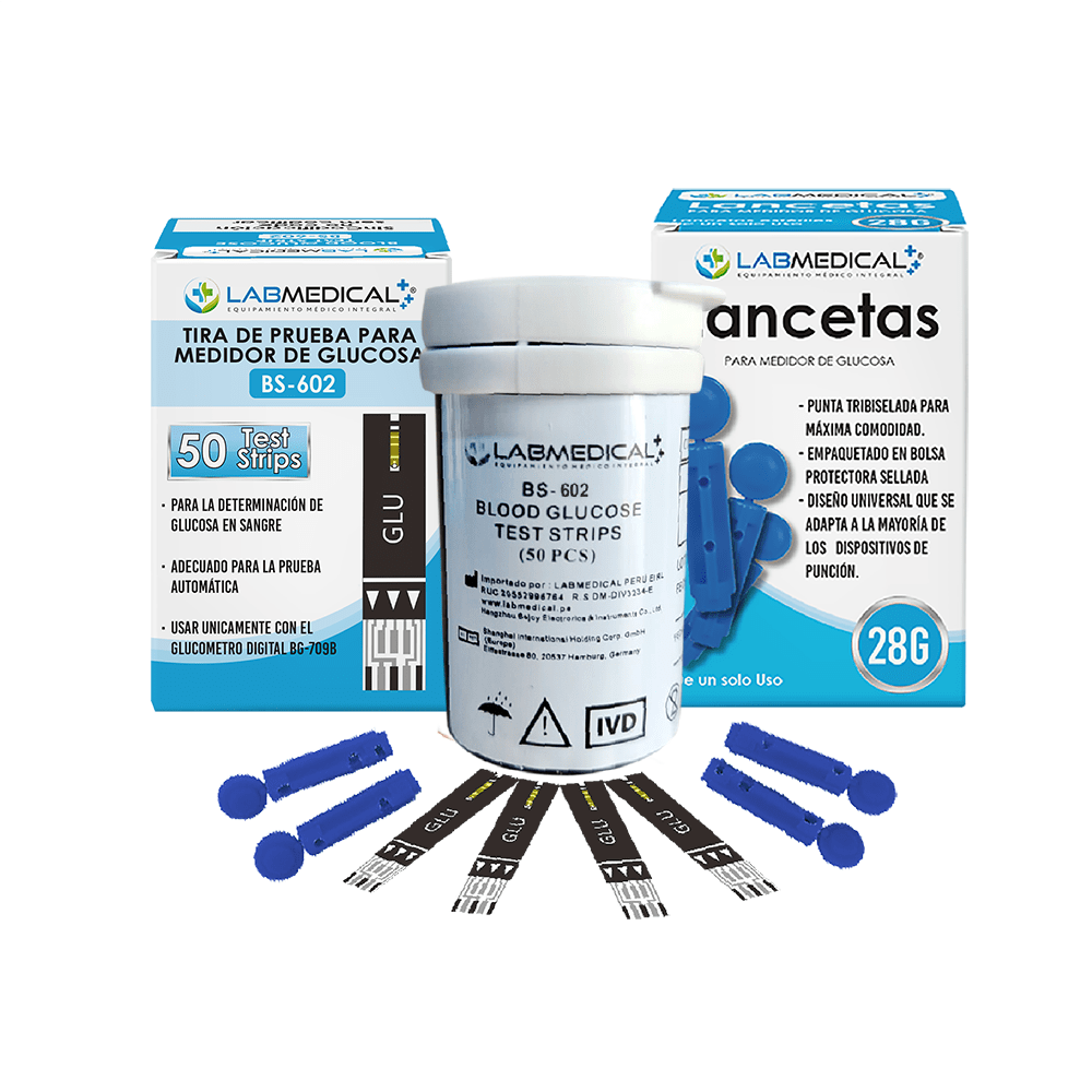 100 Tiras BS602 y 100 Lancetas Para Glucometro Labmedical BG709B