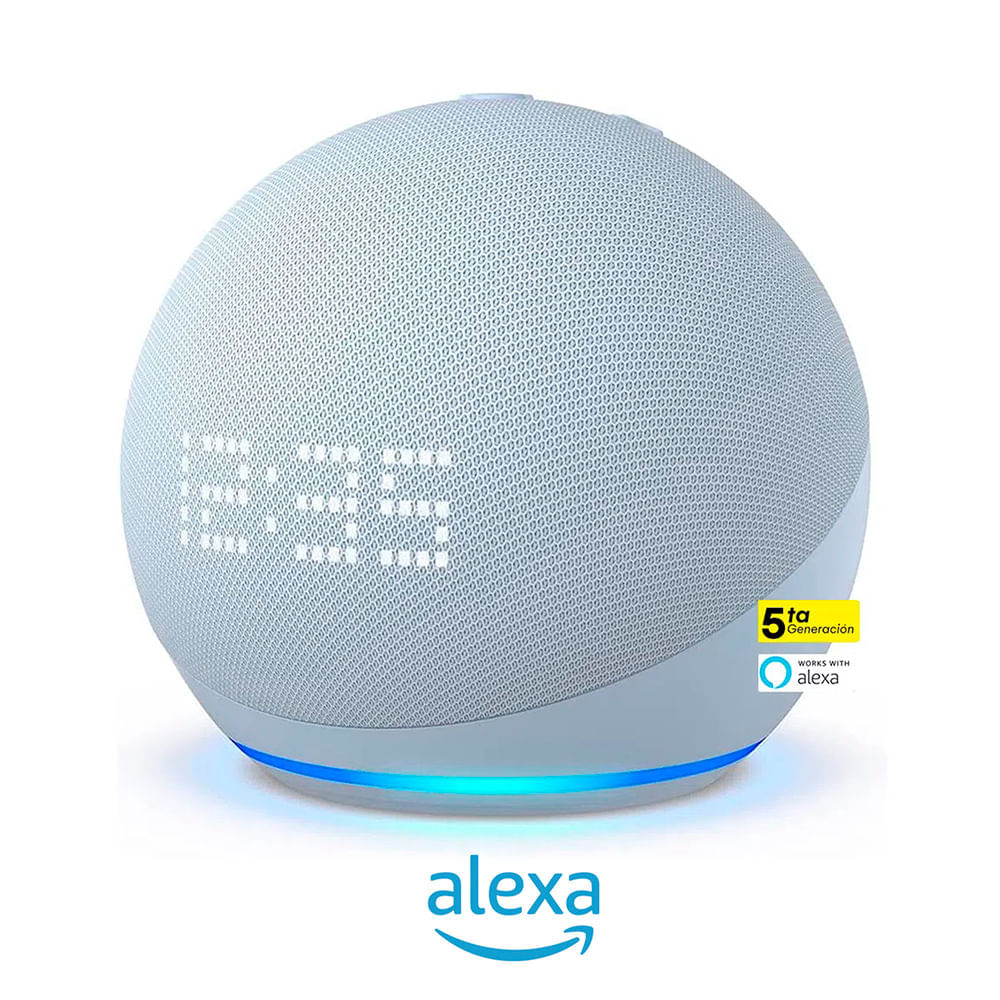 Parlante Inteligente Echo Dot 5ta Generación Con Reloj  Color Azul  Claro I Oechsle - Oechsle