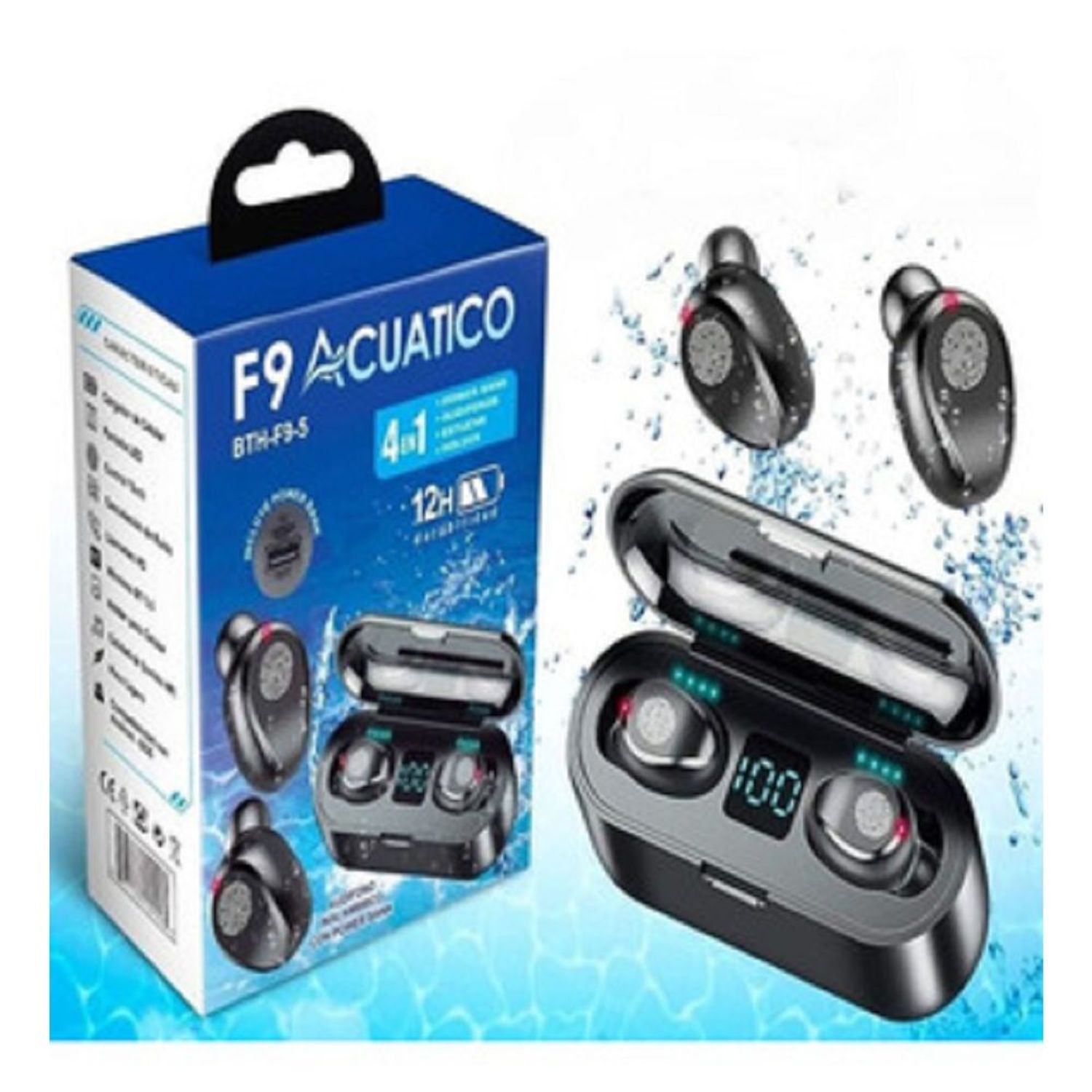 Audifonos F9 Acuaticos Bluetooth 4 en 1 BTH F9 5 Negro I