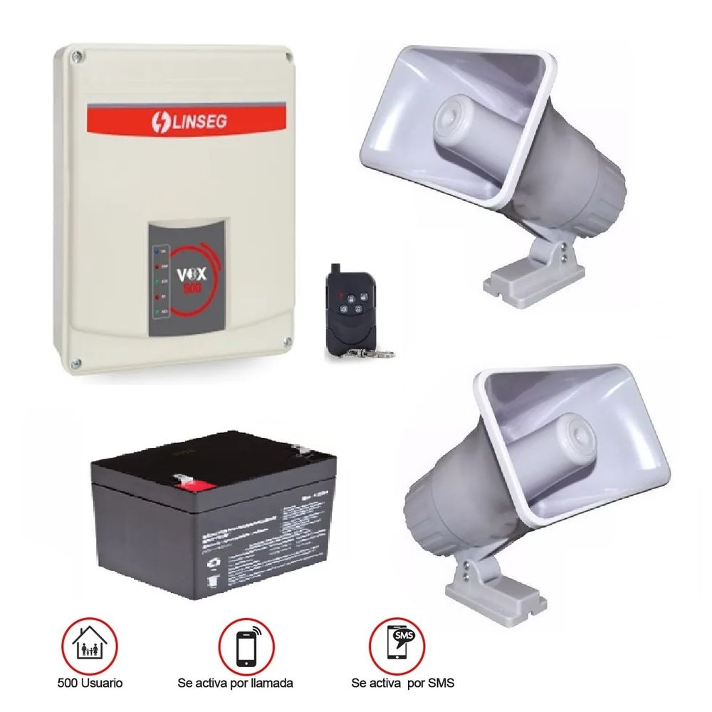 KIT Alarma Sirena Vecinal Comunitaria Linseg Panel VOX 500 Celular