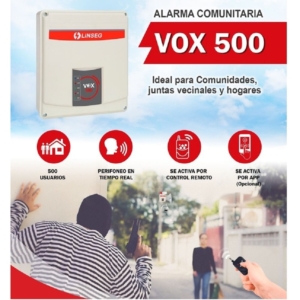 KIT Alarma Sirena Vecinal Comunitaria Linseg Panel VOX-500 Celular I  Oechsle - Oechsle