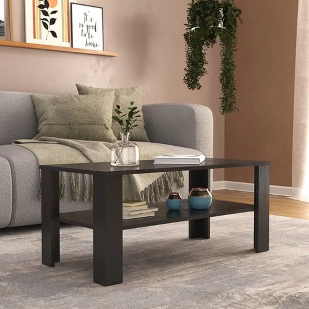 Mesa de centro moderna, mesa de centro negra, mesa de té de madera