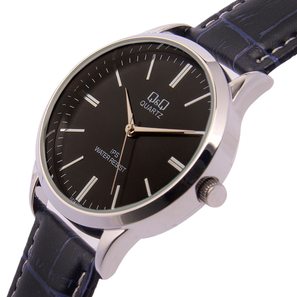 Reloj Q&Q C214J332Y elegante correa cuero azul