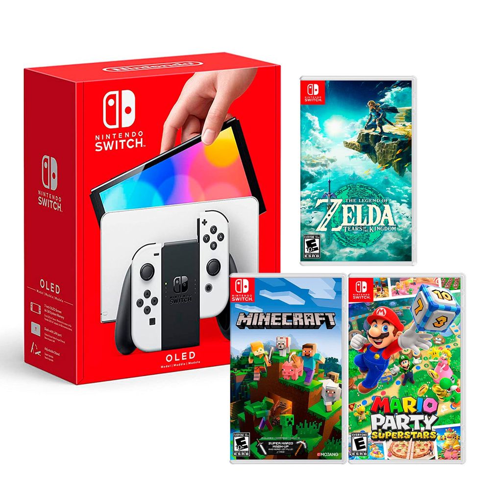 Nintendo Switch Oled Blanco+Zelda Tears Of The Kingdom+Minecraft+Mario Superstar