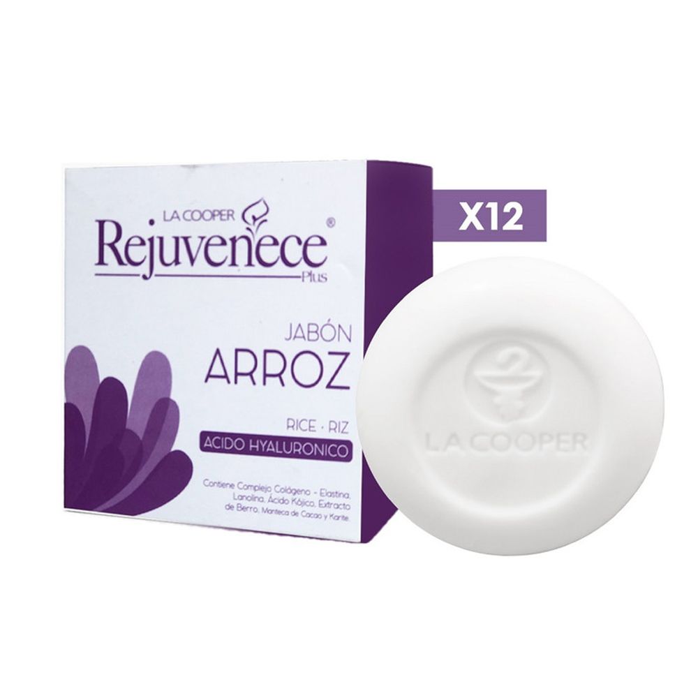 12 Jabón Rejuvenece Plus a base de Arroz & Acido Hialuronico