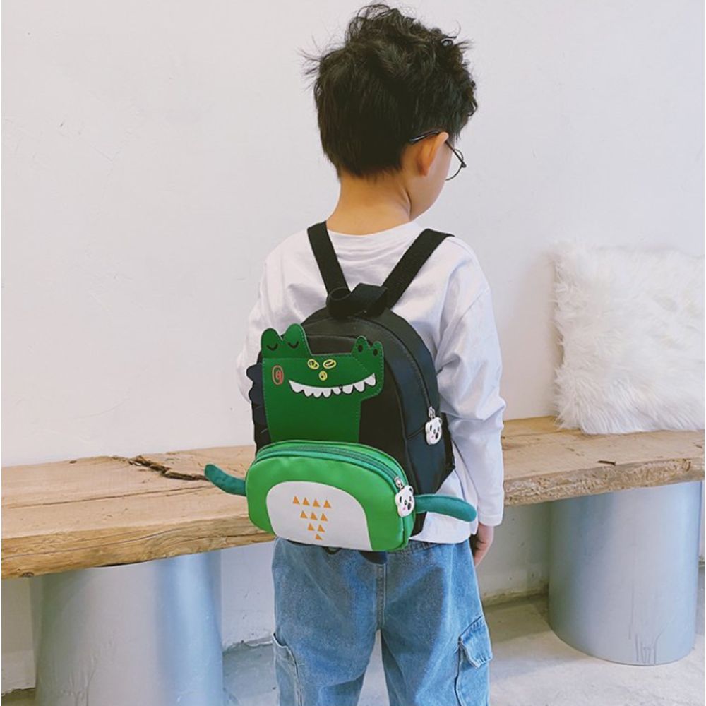 Mochila Para Niños Modelo Dinosaurio Con Correa Anti Pérdida Negro - 16NE10