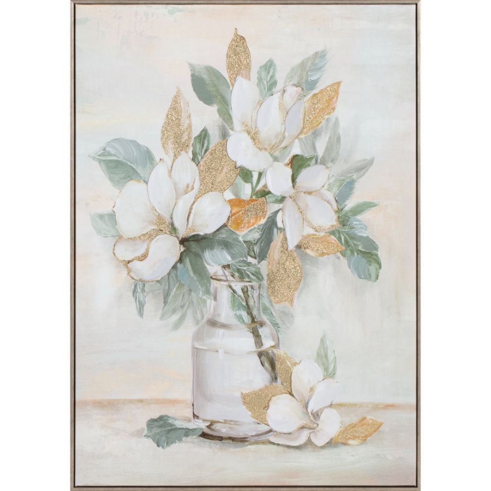 Cuadro Canvas Flores Colores C/ Foil Y Gel 50 cm x 70 cm