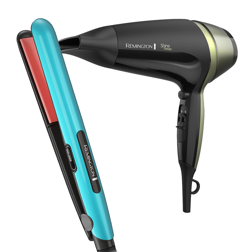 Combo Remington Alisadora Ceramic Colors S1520 y Secador D13A Shine Therapy