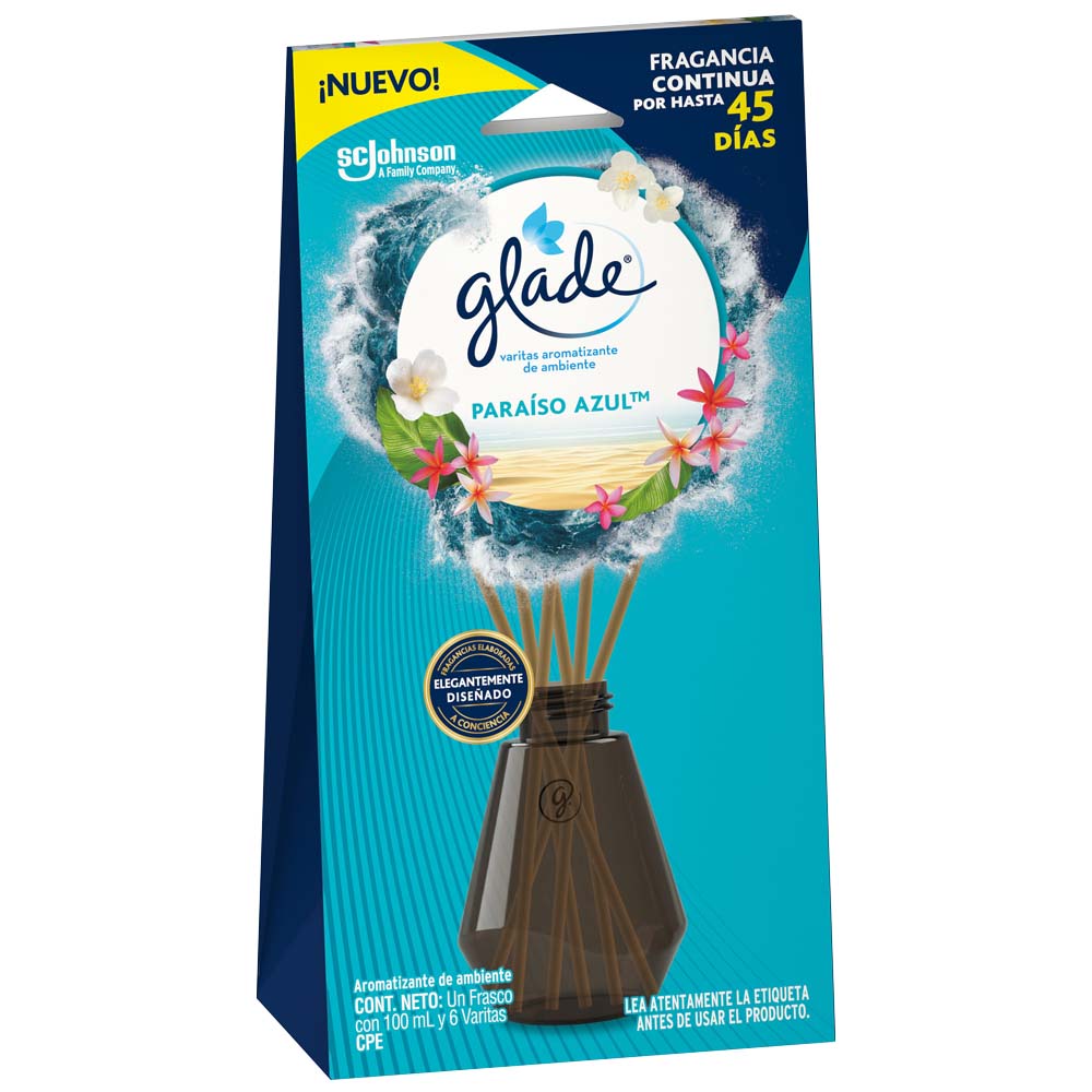 Ambientador Varitas GLADE Paraíso Azul Frasco 100 ml x 6 Varitas