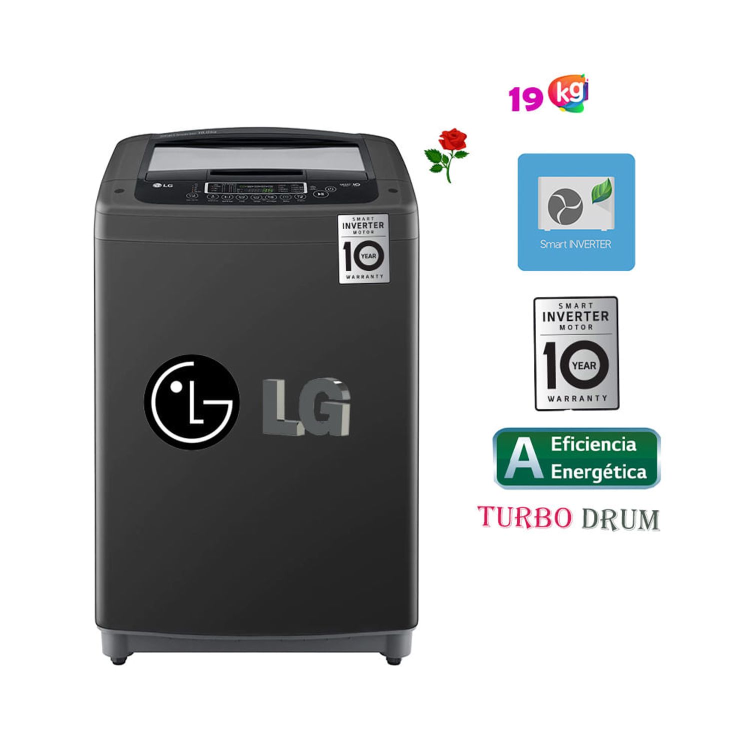 Lavadora LG, Smart Inverter, Capacidad 13 kilos, Carga Superior, Smart  Motion