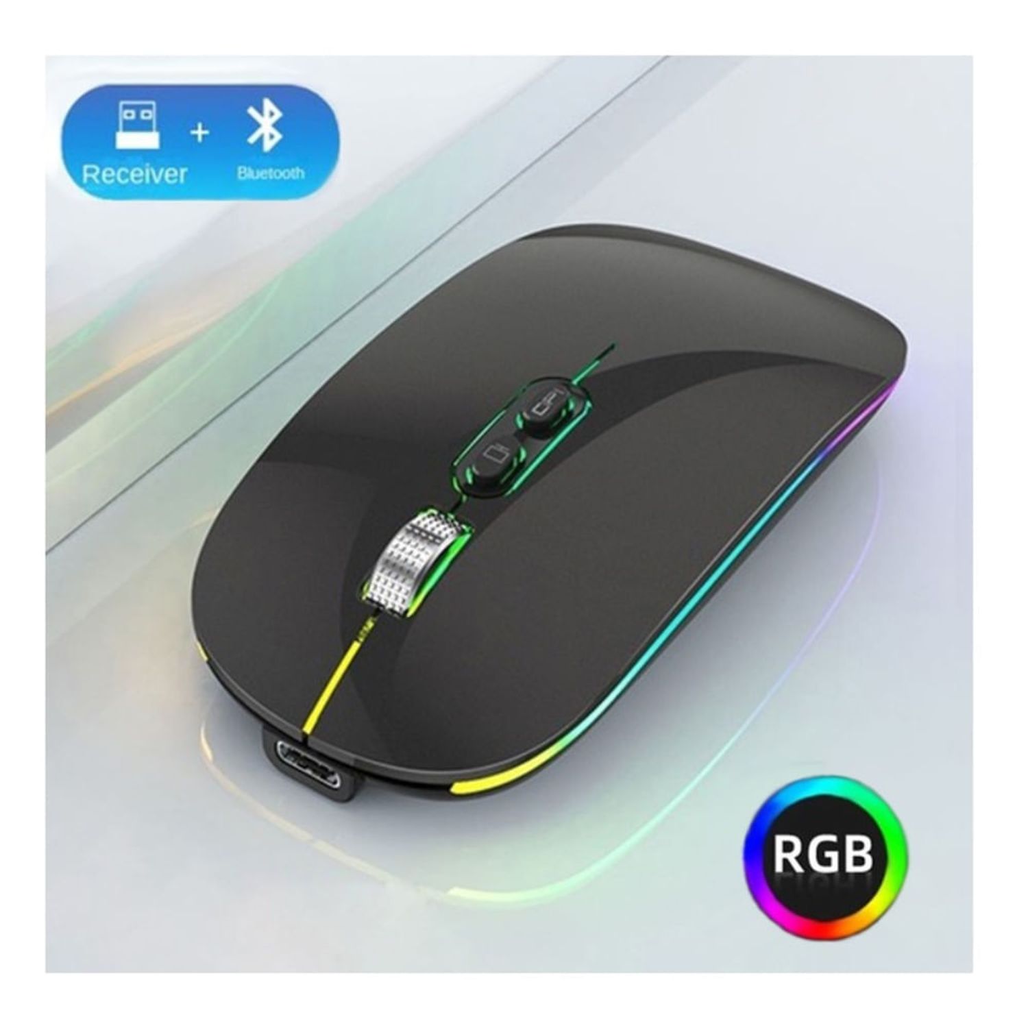 Ratón inalámbrico, mouse Bluetooth recargable (BT5.1 y 3.0) con clic  silencioso, mouse portátil DPI de 3 niveles para computadora portátil