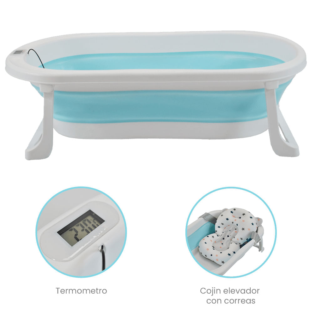 Bañera Plegable Tina de Baño con Termómetro Digital Azul I Oechsle - Oechsle