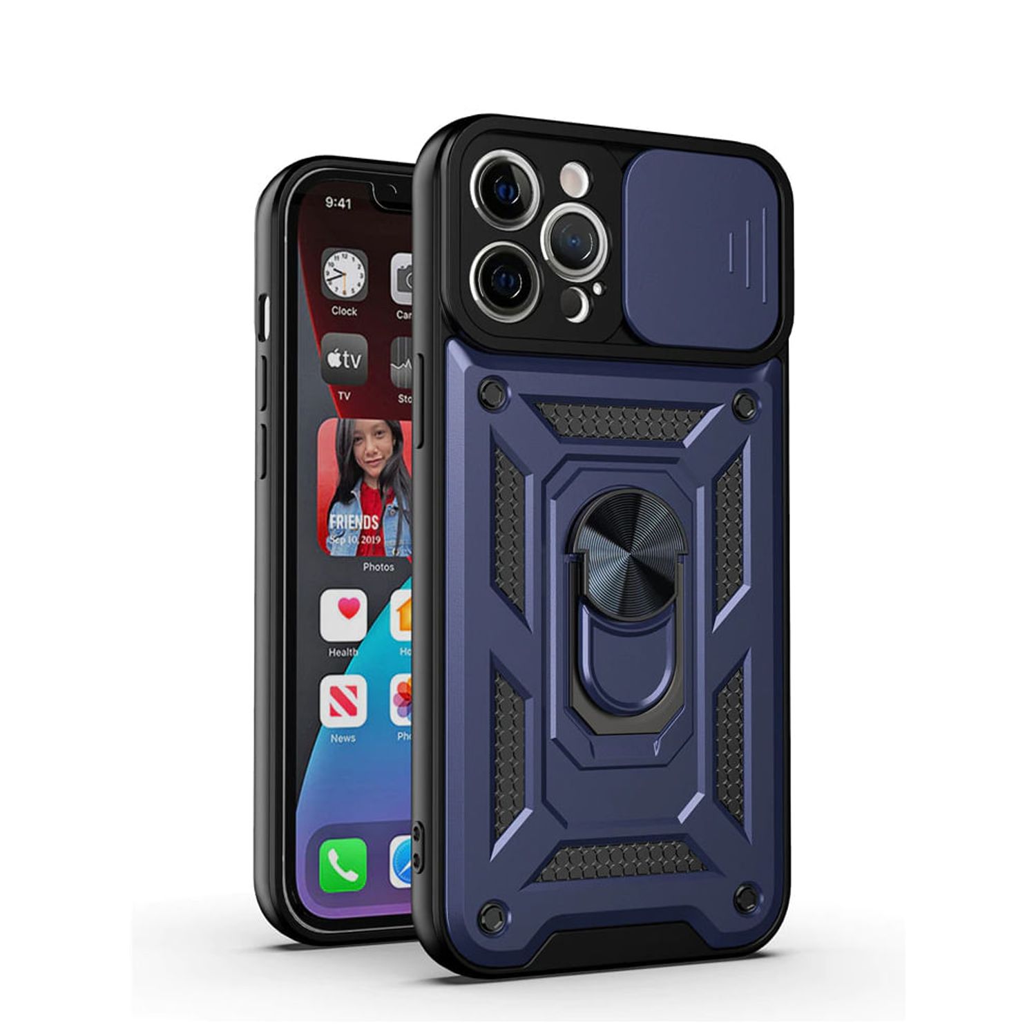 Funda rígida iPhone 12 Pro Max con protector de cámara metal (azul) - Funda -movil.es