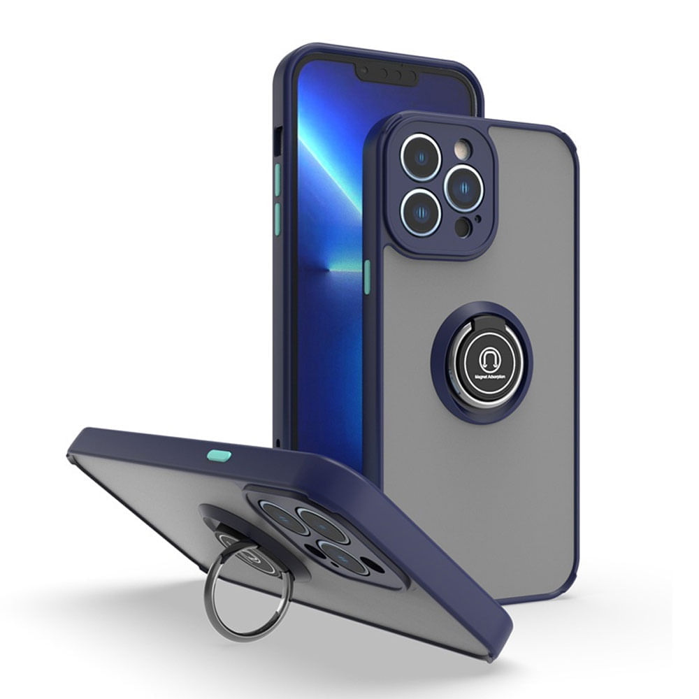 Funda para iPhone 13 Pro Ahumado con Anillo Antishock Azul