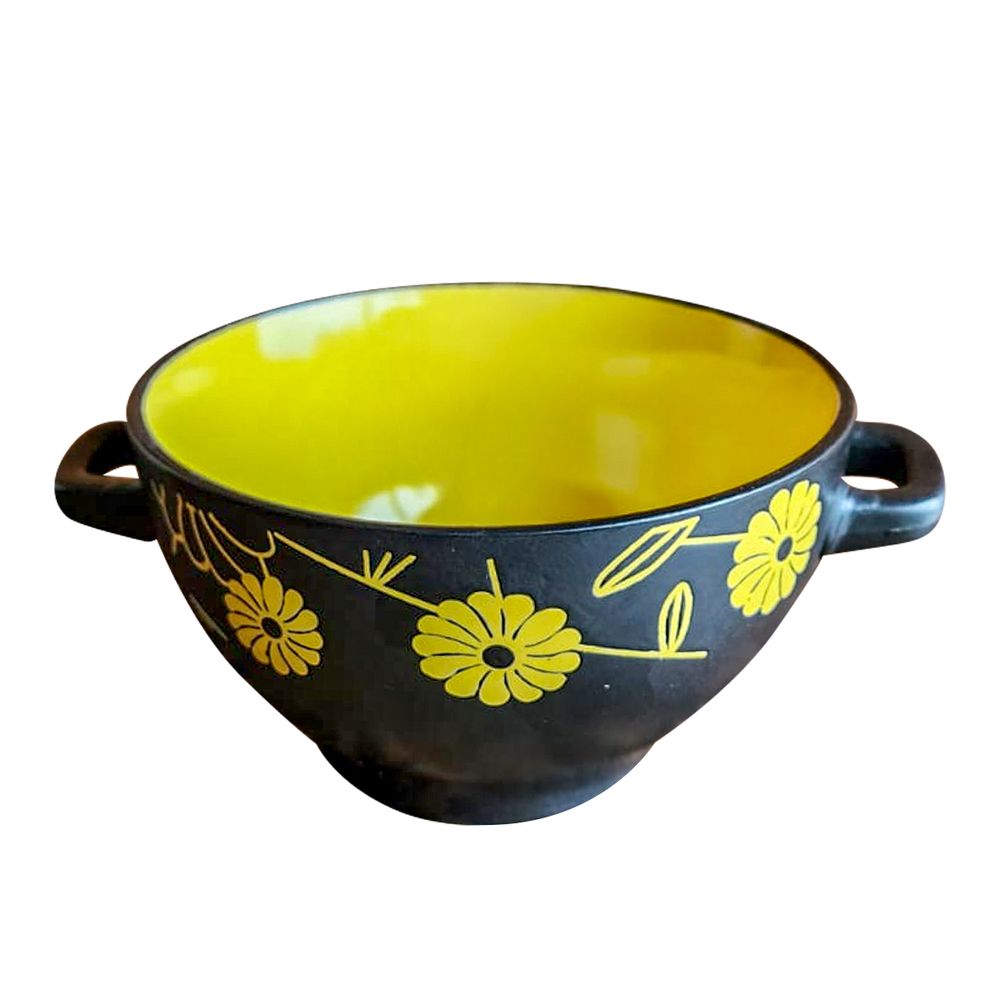 Bowl Tazón De Cerámica 750ML Diseño Floreado Con Asas Amarillo