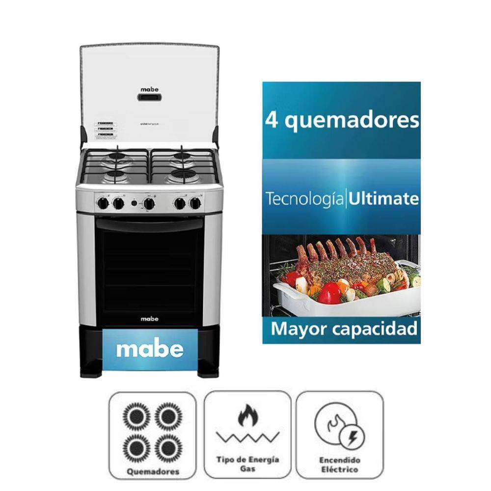 Cocina a Gas de 4 Hornillas Mabe CMP6014AG0 Silver