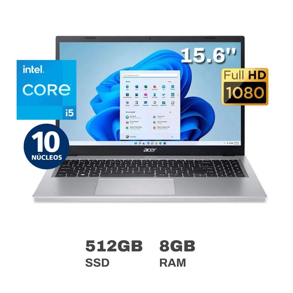 Laptop Acer Aspire A315-59-51A0 Intel Core i5 12va Gen 10 Núcleos 8GB RAM 512GB SSD 15.6"