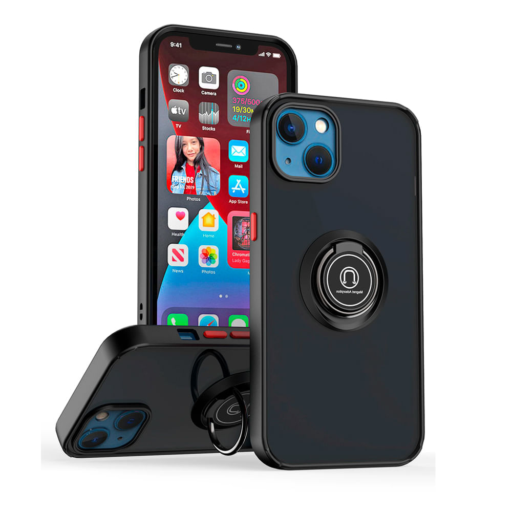 Funda Case para Motorola G8 Plus Ahumado con Anillo Negro Antigolpe y Resistente a Caidas