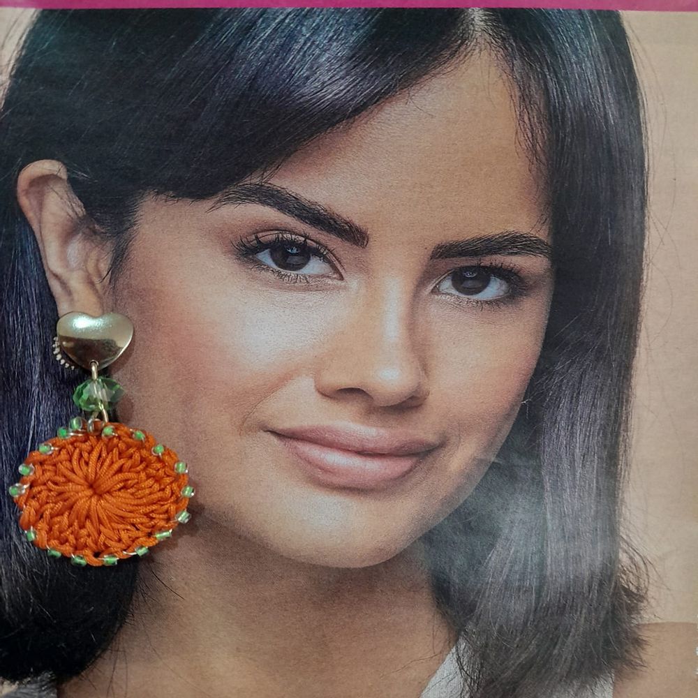 Aretes Zarcillos Crochet Mostacillas Naranja