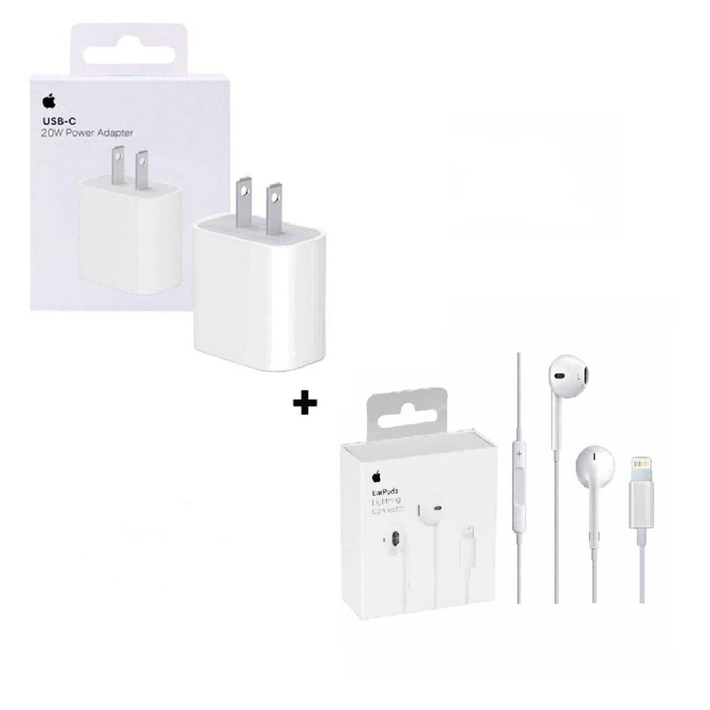 Cargador Apple Cargador 20W + Audífonos Apple Conector Lightning