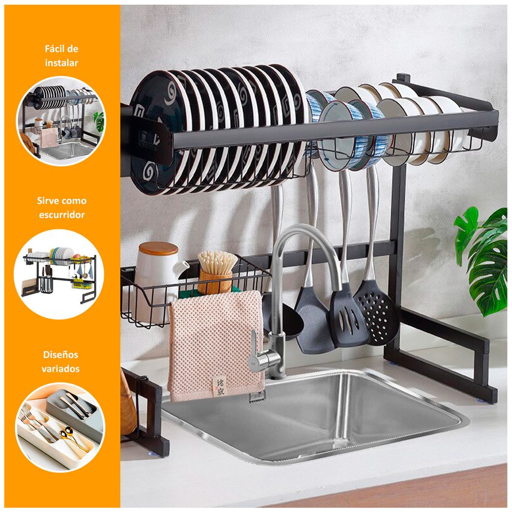 Kitchen Details Escurridor de platos de 3 piezas | Bandeja de drenaje |  Soporte para cubiertos | Encimera | Organizador | Capacidad para 13 platos  