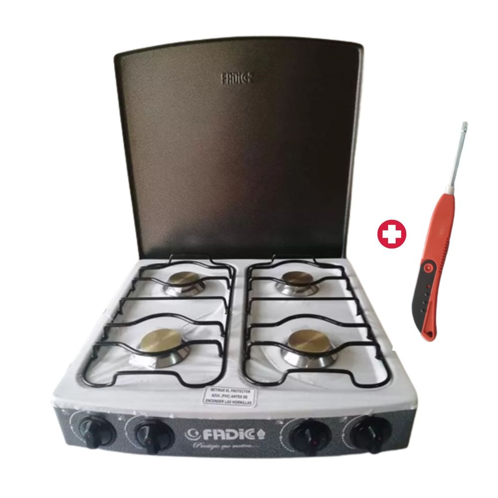 COCINA DE MESA 4 HORNILLAS CON TAPA JAZMIN 20"" `+ ENCENDEDOR DE COCINA