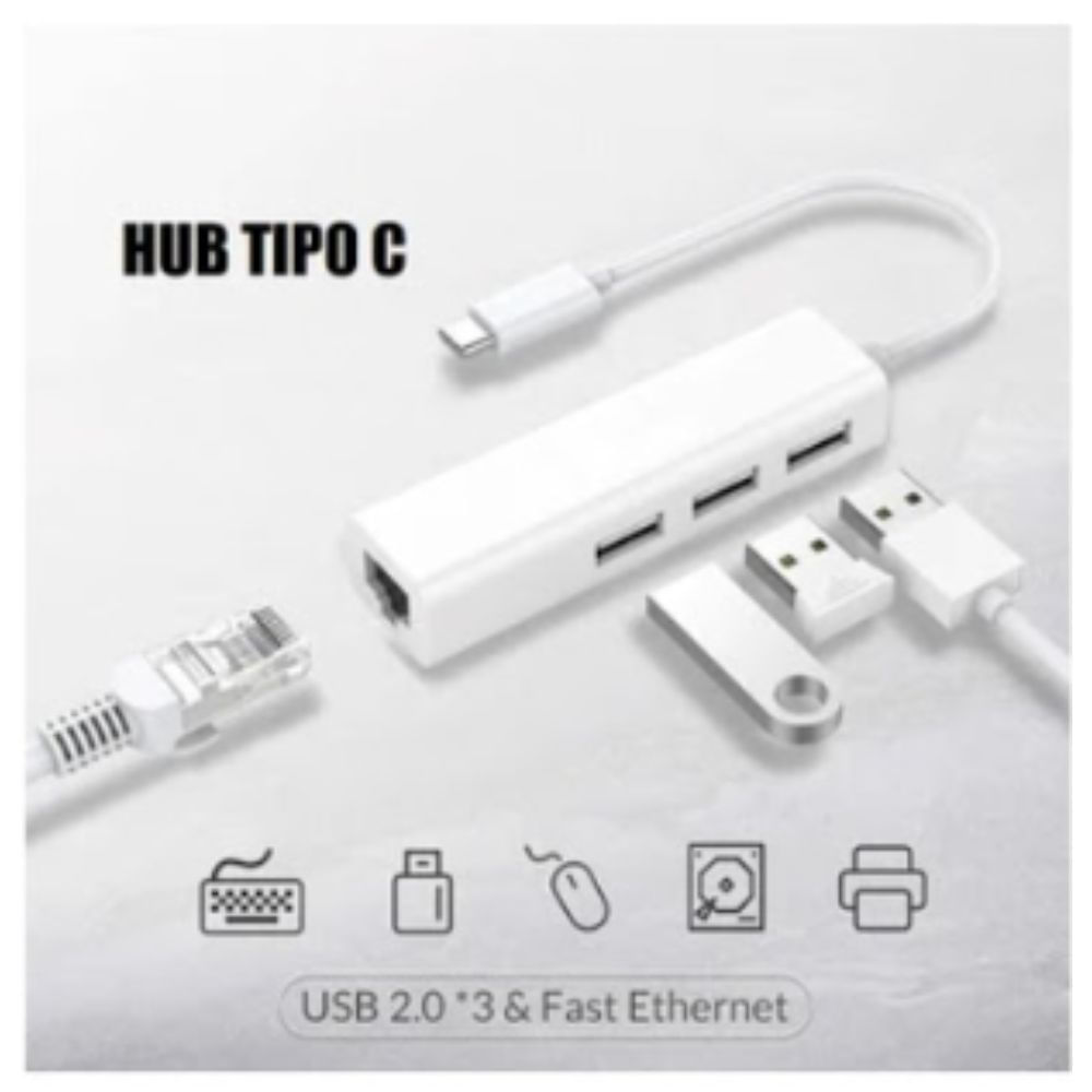 Hub adaptador tipo c a rj45 gigabit más 3 puertos usb 3.0