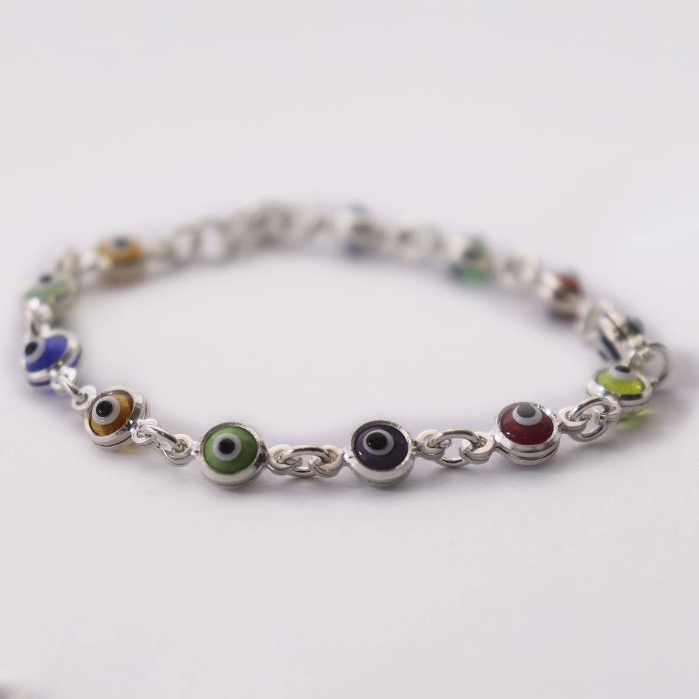 Pulsera de plata con ojos turcos de colores