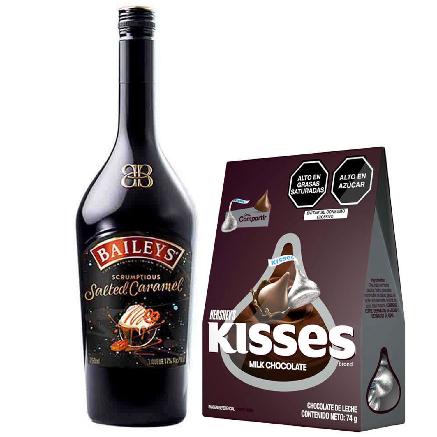 Pack Licor de Crema BAILEYS Salted Caramel Botella 750ml + Chocolate HERSHEYS Kisses con Leche