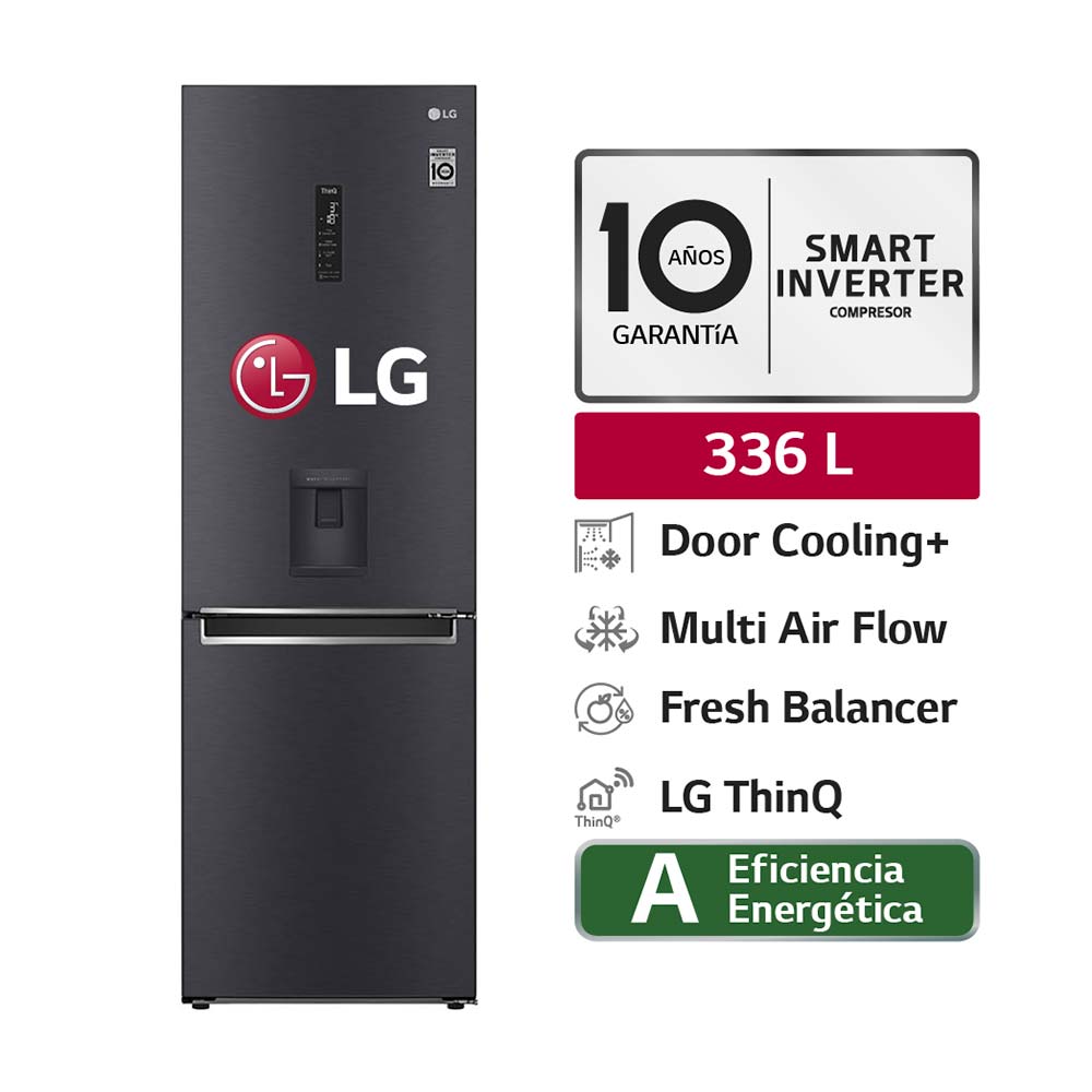 Refrigeradora LG GB37WGT Bottom Freezer Door Cooling 336L Negro