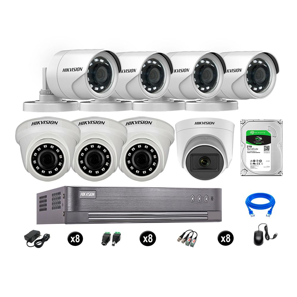 Cámaras de Seguridad Hikvision Kit 8 Vigilancia Full Hd 2Tb 1 Cámara con Audio