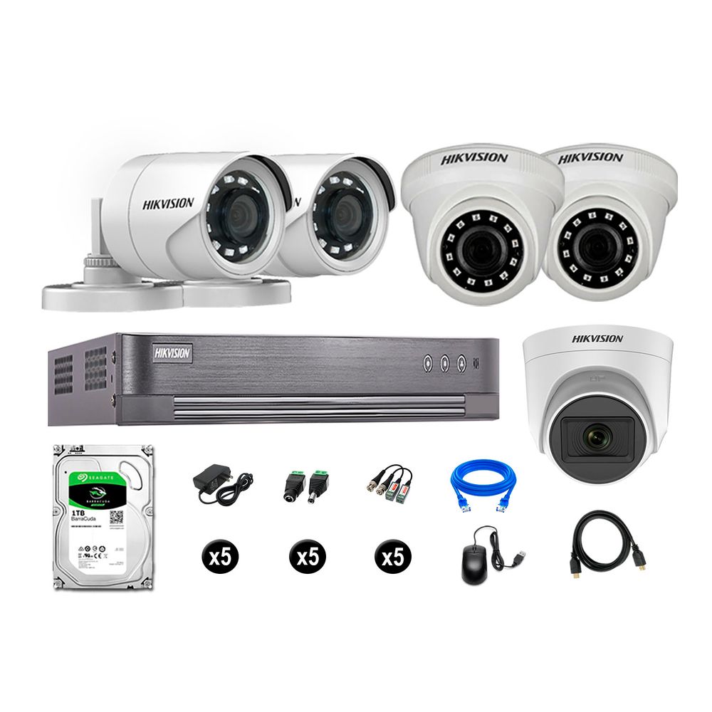 Cámaras de Seguridad Hikvision Kit 5 Vigilancia Hd 720P 1Tb 1 Cámara con Audio