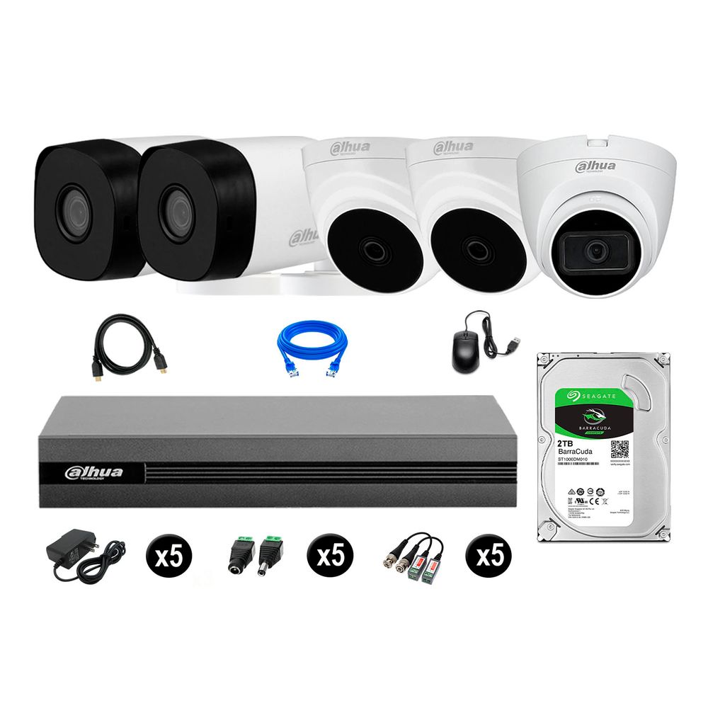 Cámaras Seguridad Kit 5 Dahua Hd 720p 2tb 1 Cámara con Audio