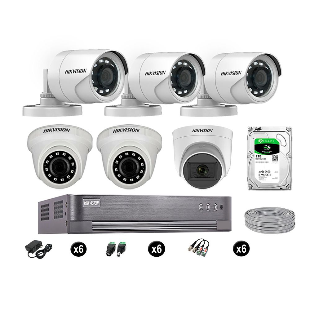 Cámaras de Seguridad Hikvision Kit 6 Vigilancia Full Hd 1Tb 1 Cámara con Audio Completo